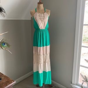 Halter crochet detail maxi dress